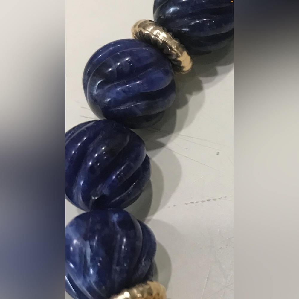 Vintage Carved Lapis or Sodalite Bracelet with 14k roundels and clasp
